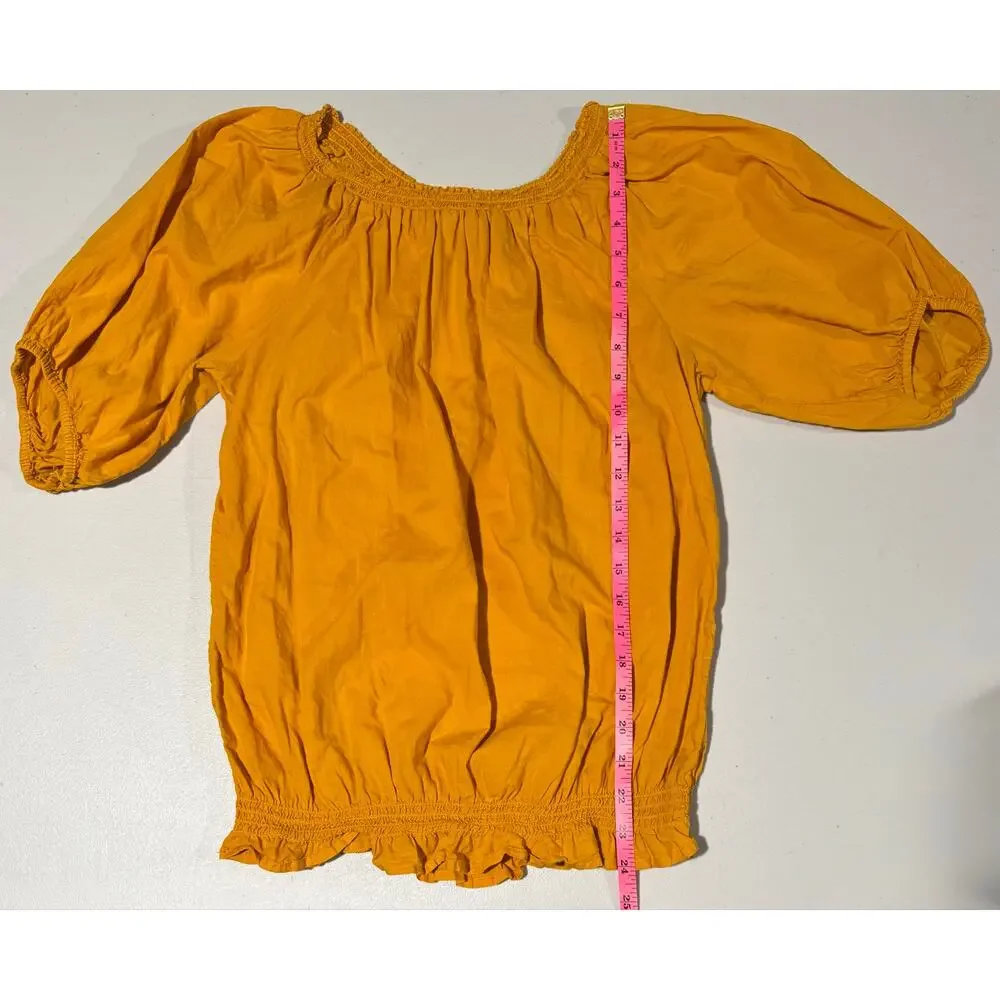Preppy Mustard Old Navy Puff Sleeve Smocked Flowy Blouse Boho Peasant Festival